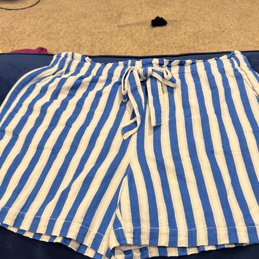 J. Crew High Waist Blue and White Striped Shorts